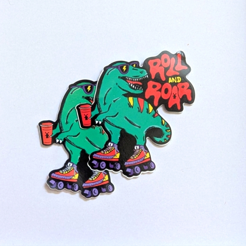 Roll and Roar Dutch Bros Dinosaur Stickers